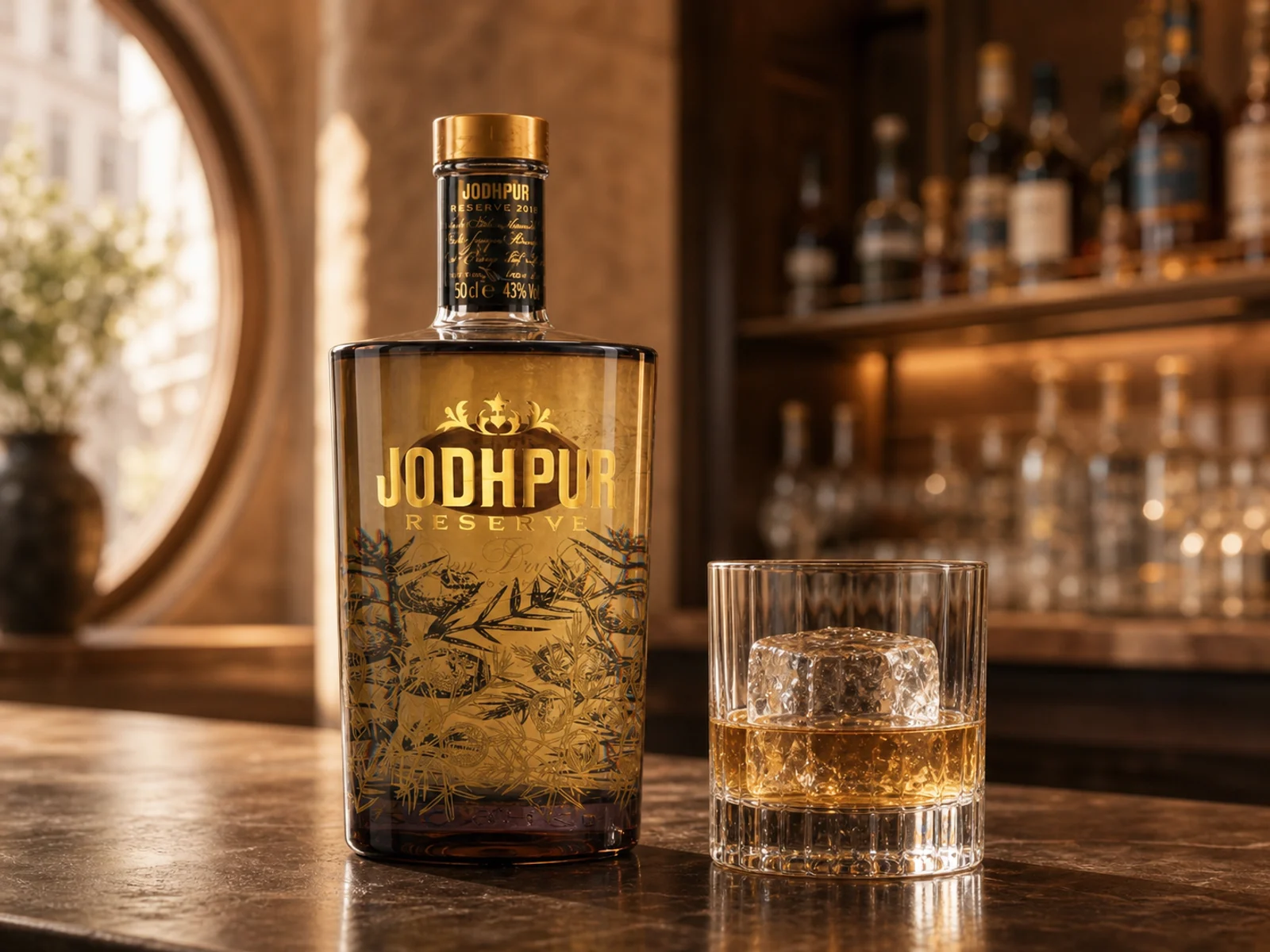 Hotový Reserve on Ice s lahví Jodhpur Reserve Gin o objemu 0,5 litru